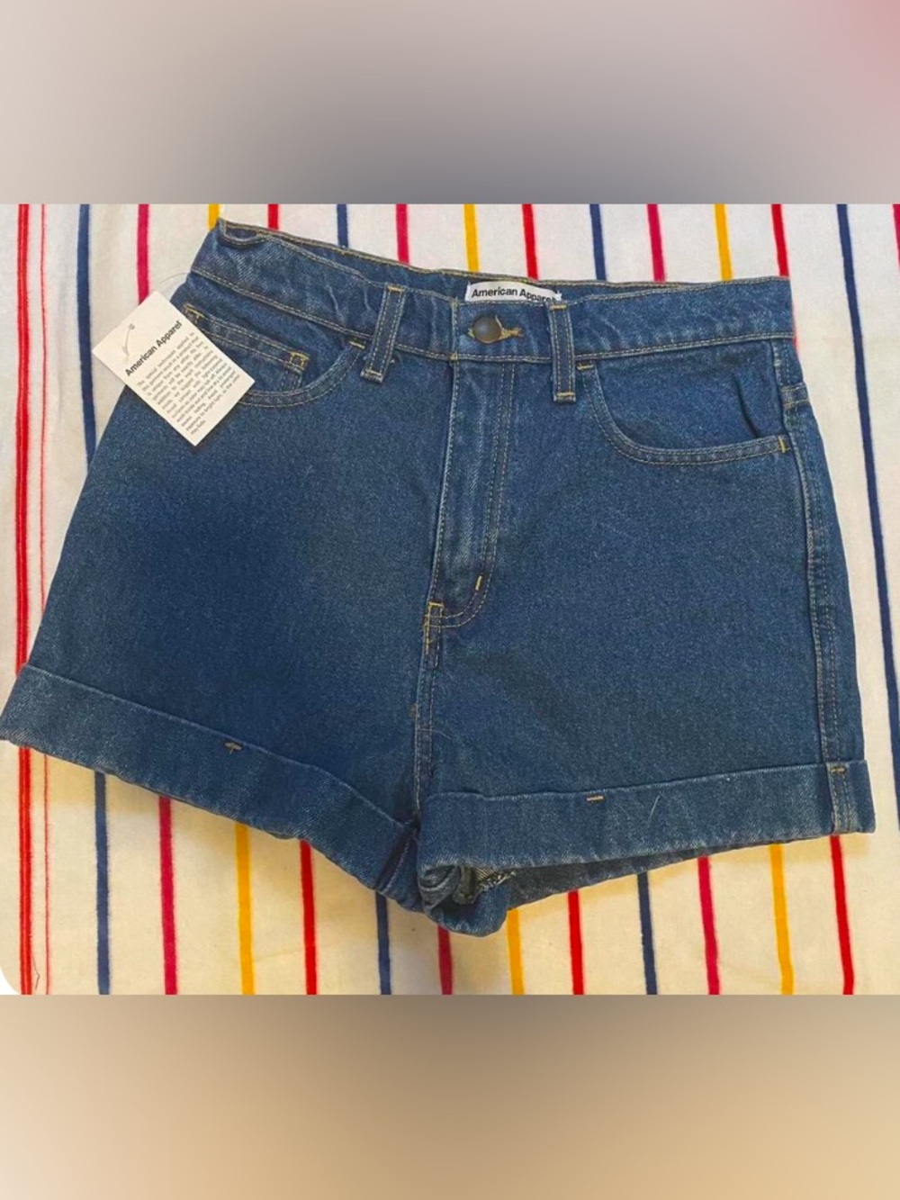 American Apparel Dark Blue High-Rise Denim Shorts